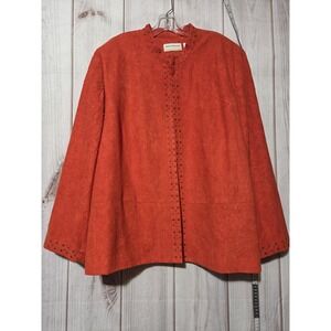Alfred Dunner Jacket Womens 24W Orange Faux Suede Studded Open Front Plus Size